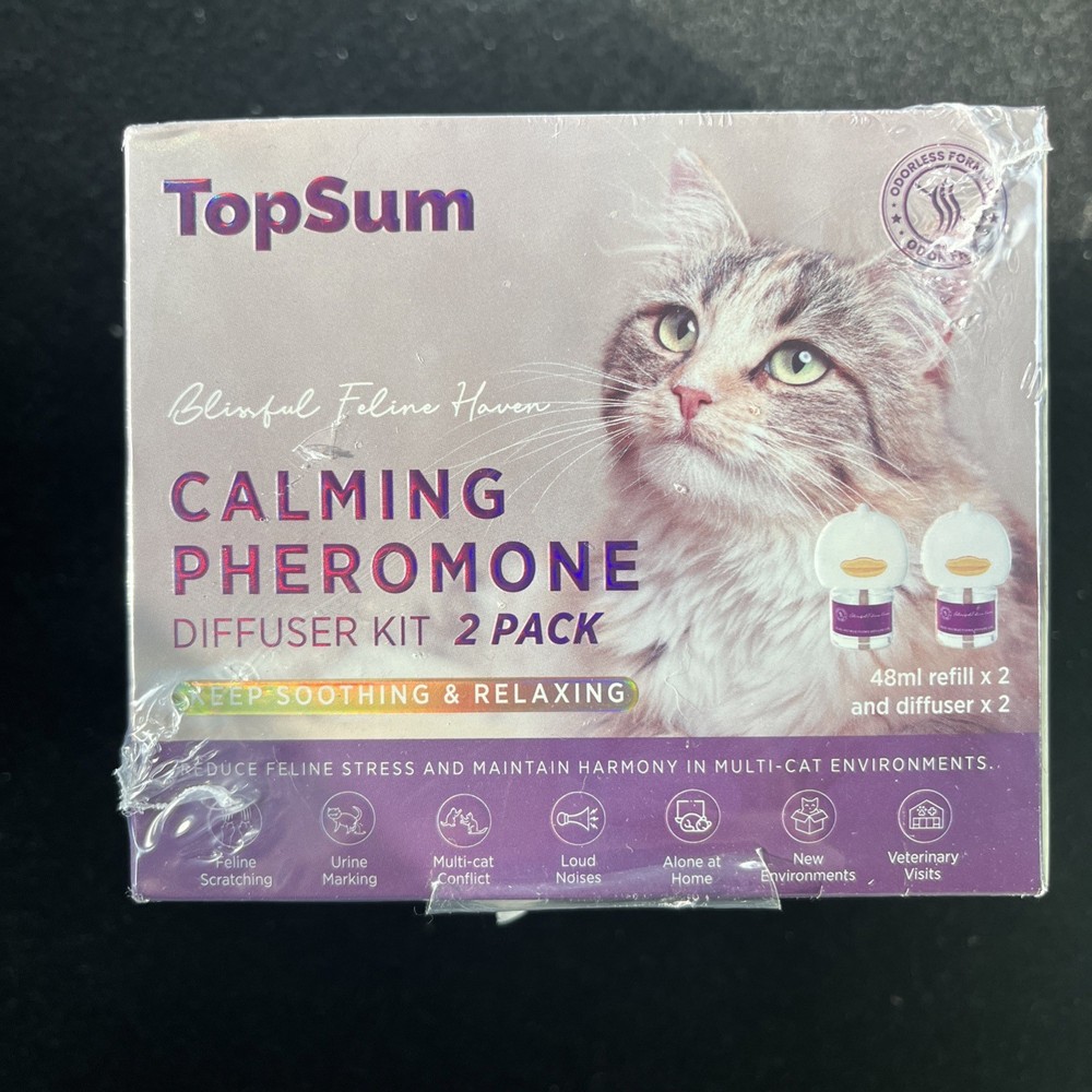 Topsum Cat Diffuser Kit Feline Calming Pheromone Kit 2 Diffusers & 2 Refills