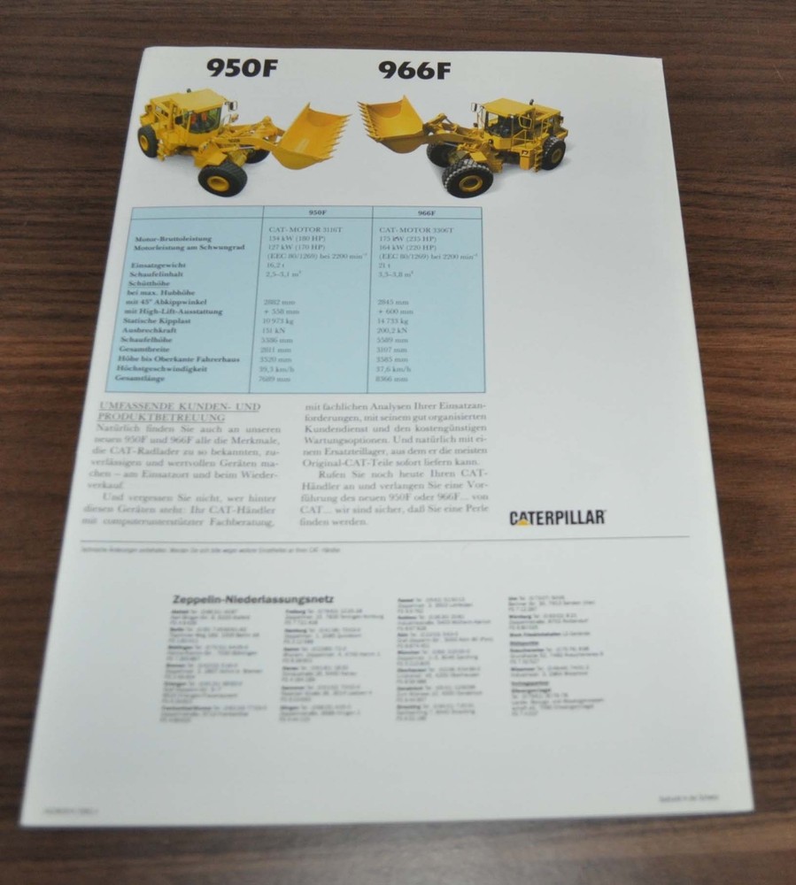 Caterpillar 950F 966F Wheel Loader Specification Brochure Prospekt DE