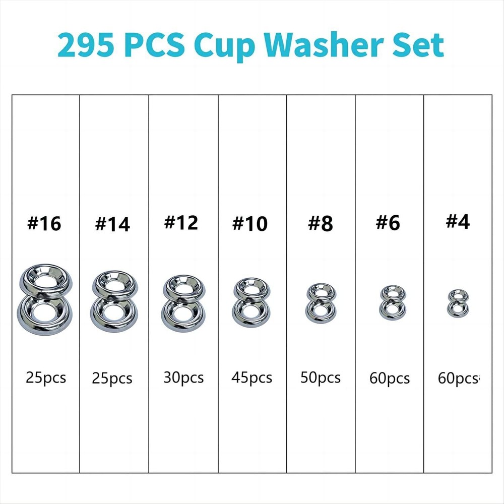 295pc/set 304 Stainless Steel Countersunk Solid Cup Washer Finishing Washers