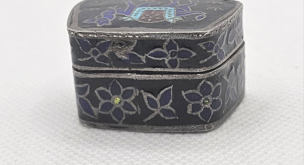 Vintage Small Silver Box Enamel 925
