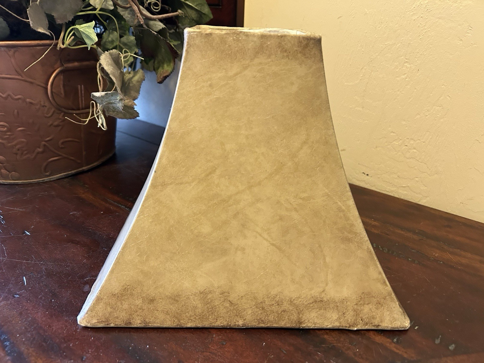 Mouton Tan FAUX LEATHER Lamp Shade~9.75" base~8" tall~Distressed LQQK