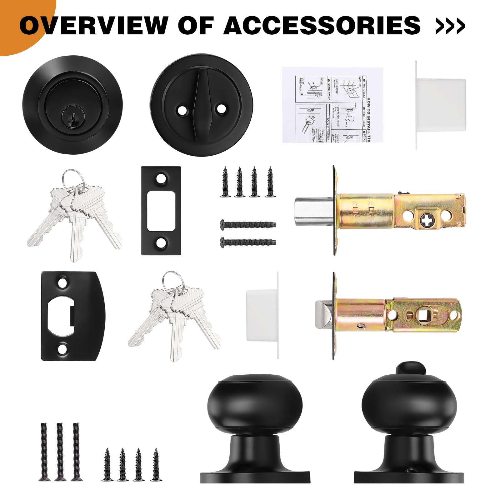 Entry Door Knob Deadbolt Combo Single Cylinder Keyed Alike Flat Black 3 Pack