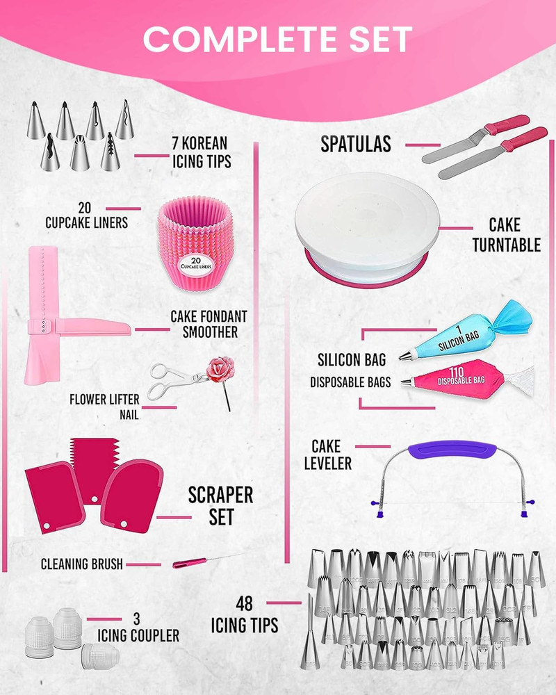 200Pcs Cake Decorating Kit with Cake Turntable & Leveler, Baking Supplies Gift I