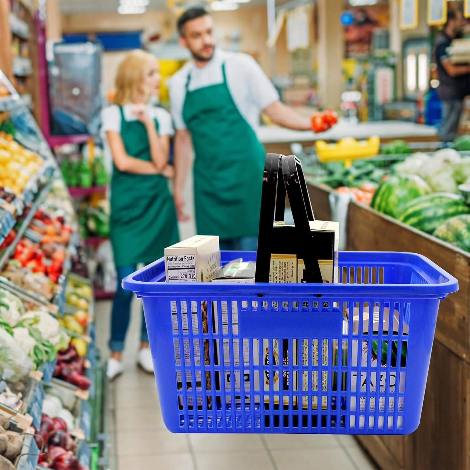 Blue Shopping Basket Plastic Retail Merchandise 12" x 17" Supermarket Handles