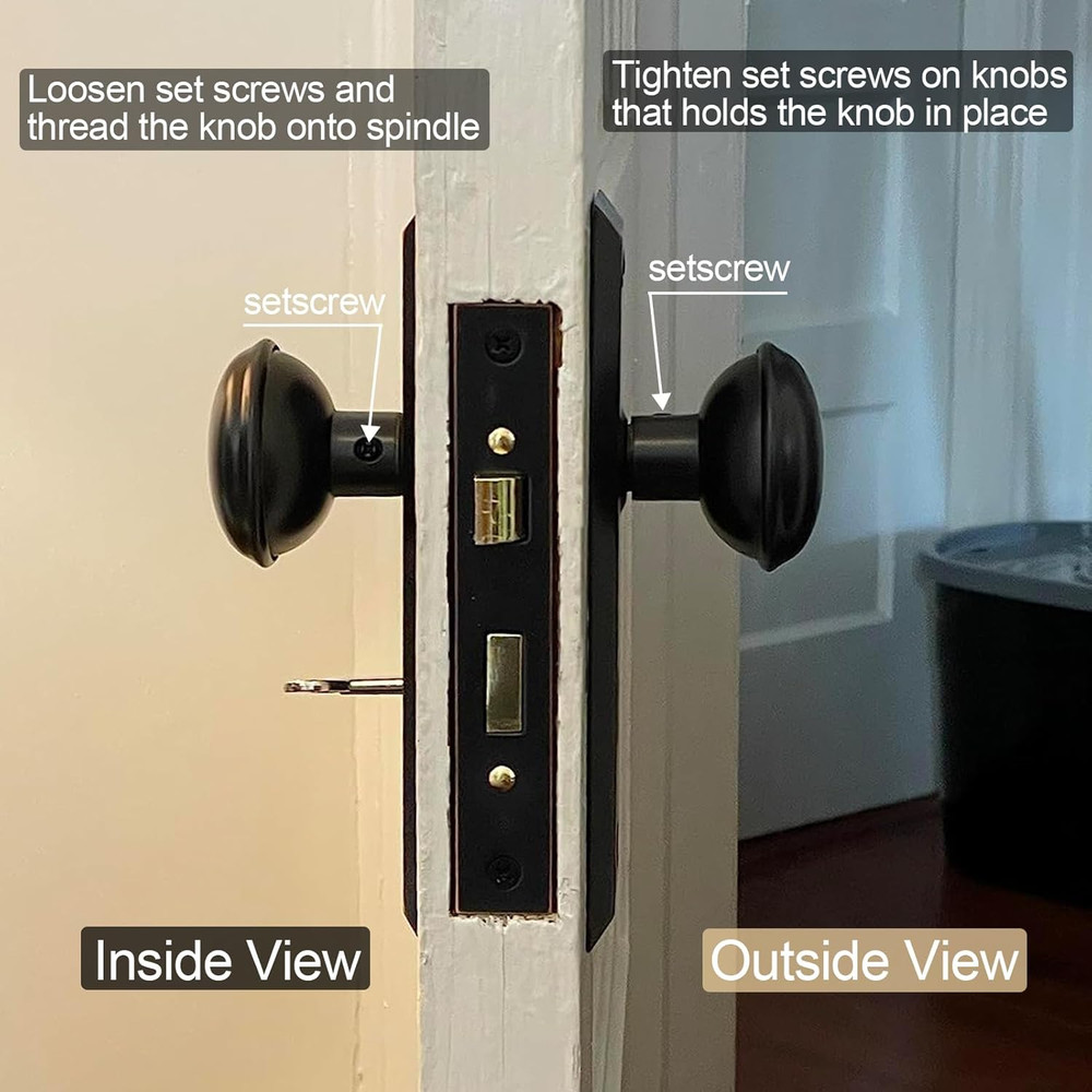 Vintage Mortise Lock Set with Skeleton Key - Black Knobs, 4 Pack