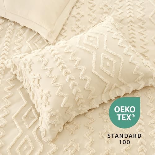 Amélie Home Boho Comforter Set Size, 3 Piece Boho Bedding Set, King Beige