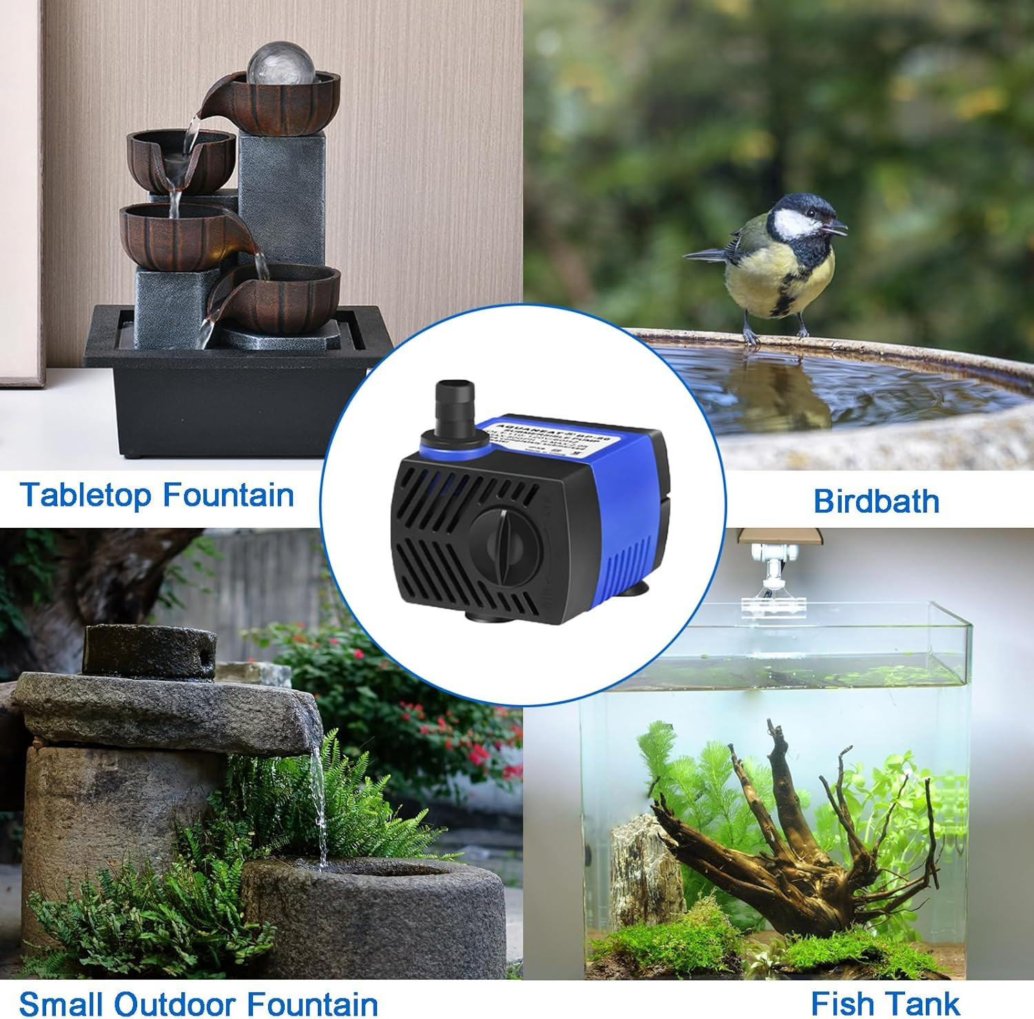 Small Fountain Pump, 80 GPH Mini Submersible Water Pump with 3.3 Ft Tubing, for