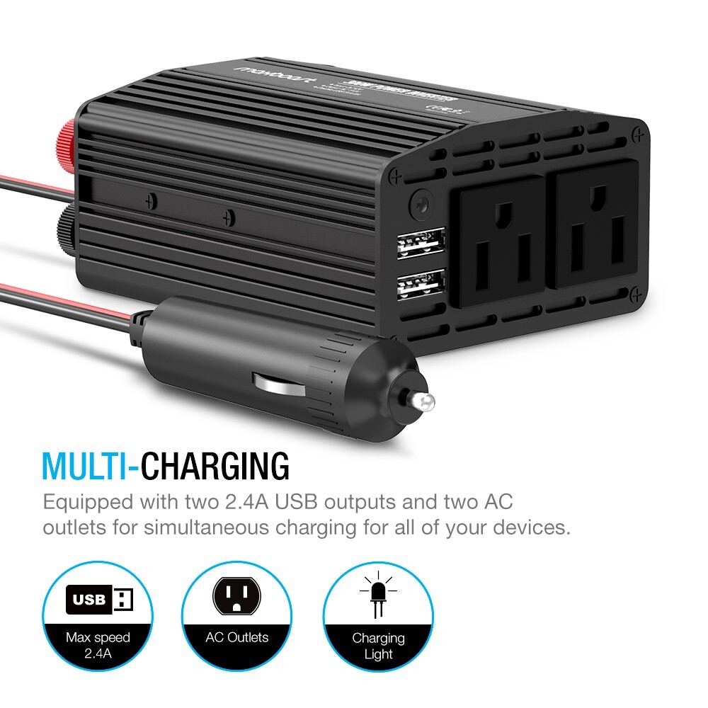 Maxboost 300W Power Inverter Dual 110V AC Outlet and 2.4A/24W USB Car Charger