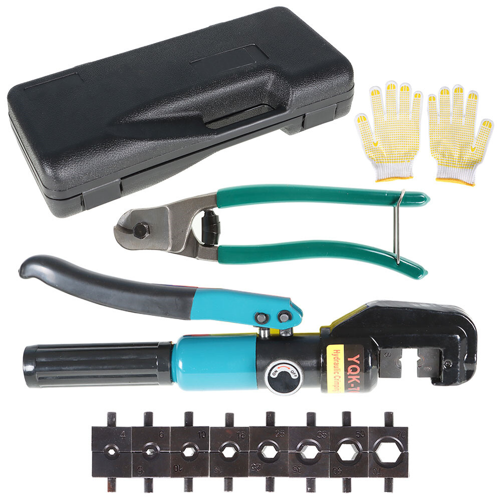 10T Hydraulic Crimper Crimping Tool Wire Battery Cable Lug Terminal W/ 9 Dies