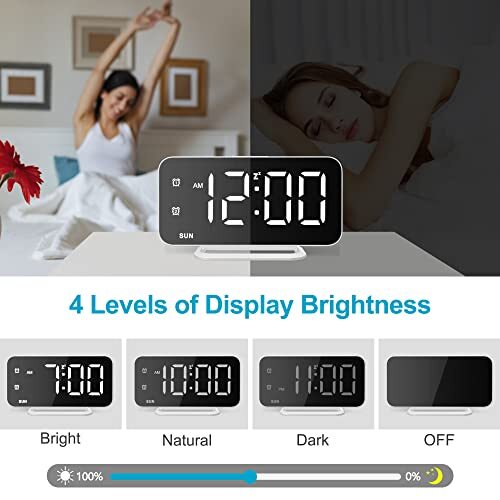 Super Slim LED Digital Alarm Clock Mirror Surface for Makeup with Diming Mode...
