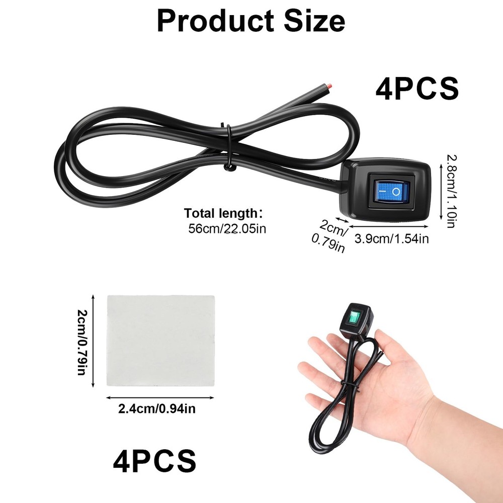 4 Pack Universal Paste Type Push Button Switch with Indicator Light, DC12V 10...