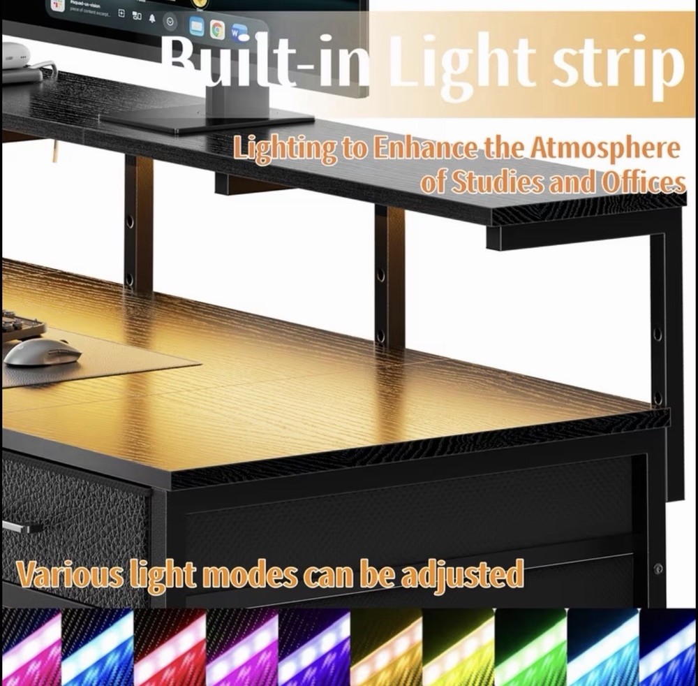 Desk 8 Drawers Modern Office Table LED Mobile Socket PC Studio
