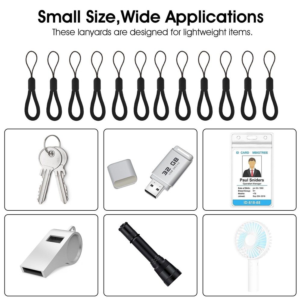 Cobee Adjustable Finger Lanyard - Straps, Black, 12 Pcs