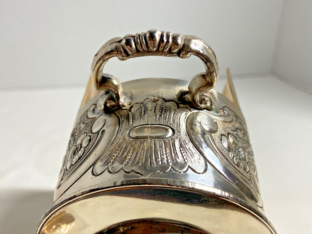 Vintage Silver Plate Ornate Floral Etching Pedestal Sugar Scoop Scuttle W/Scoop