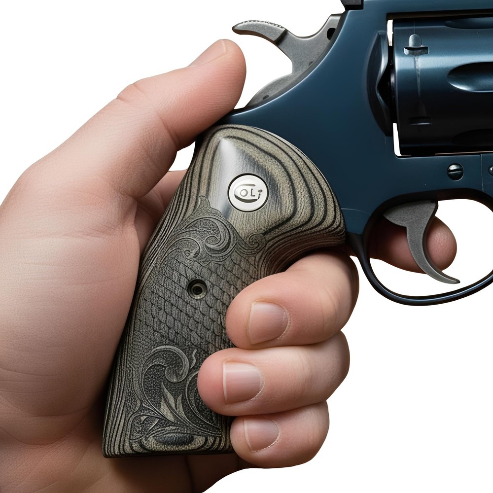 Colt Python Grips Black Rosewood Scroll & Scales White Colt Medallion