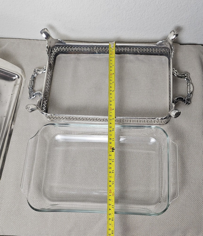 Vintage Oneida Silver Plated Pyrex Casserole Dish Holder Footed Serving Stand