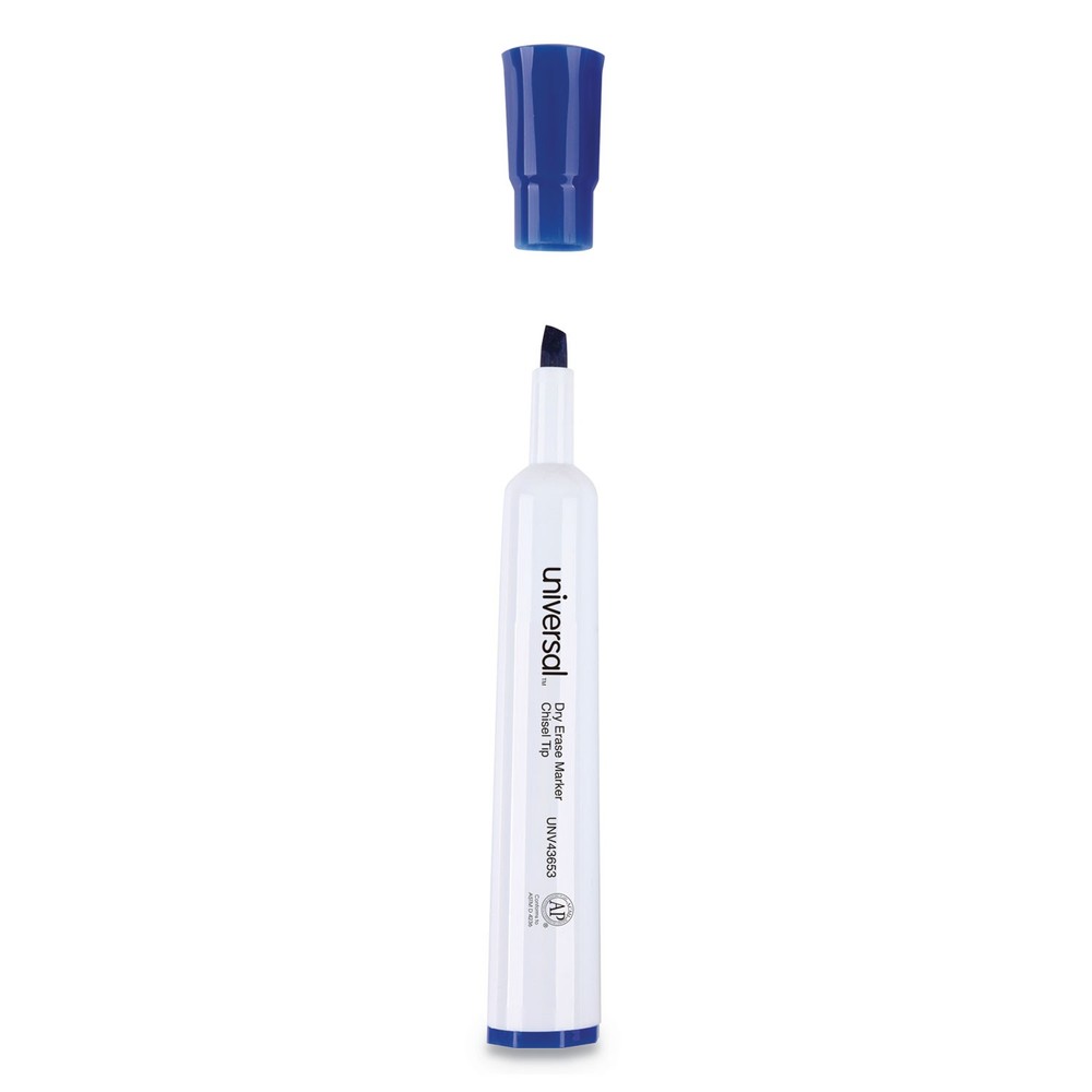 Universal® Dry Erase Marker, Chisel Tip, Blue, Dozen