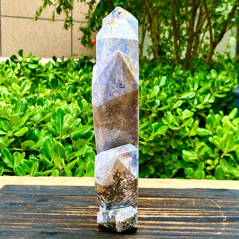 6.09LB Natural Water Grass Agate Column Quartz Multi pointed Column