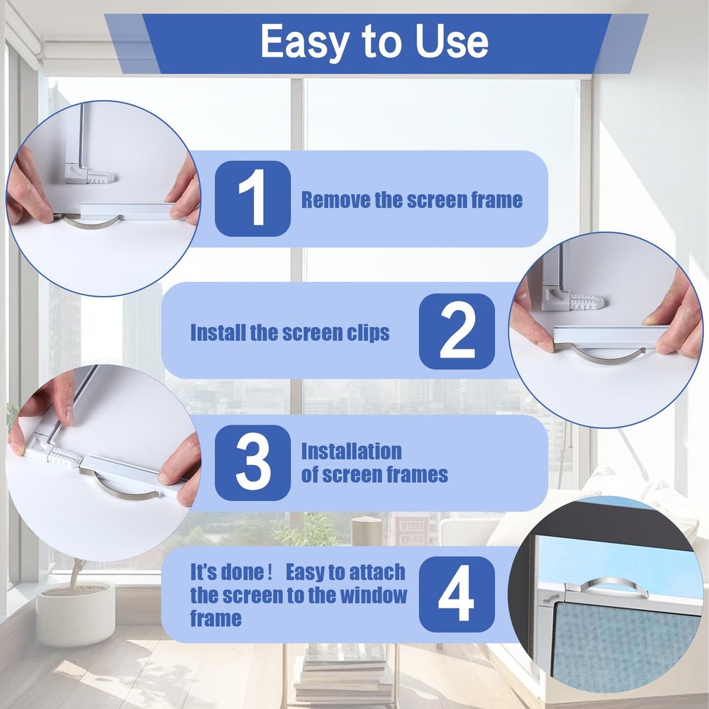 30Pcs Flat Corner Mount Window Screen Clips,Tension Window Spring Stainless Stee