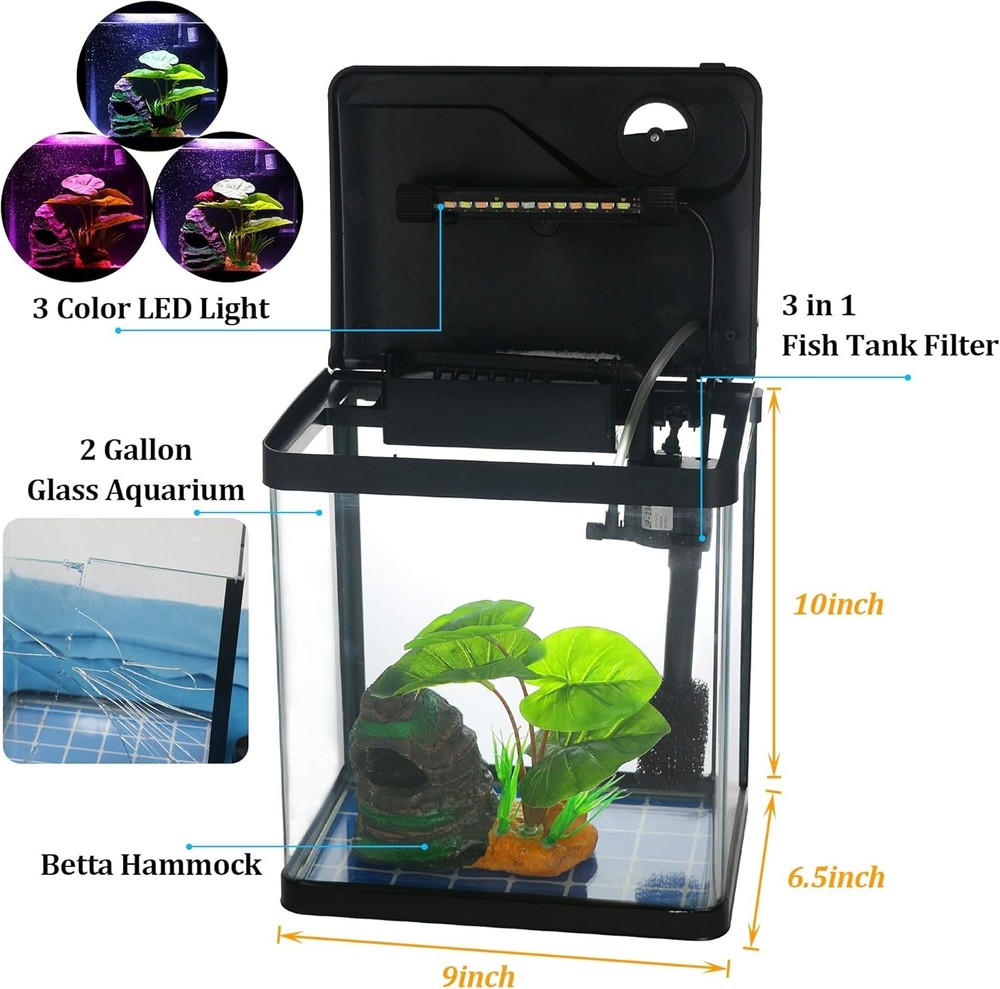 Self Cleaning Betta Fish Tank Kit with LED Light-