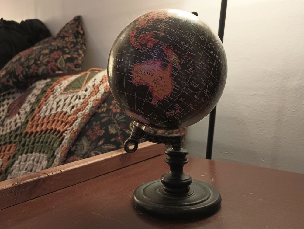 Rotating Tabletop Decorative Globe on Stand, Black Base Pink Map Freestanding