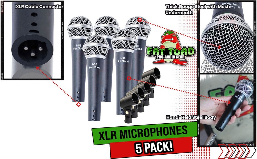 FAT TOAD Singing Vocal Studio Microphones - Handheld Karaoke Studio Mic PACKAGE