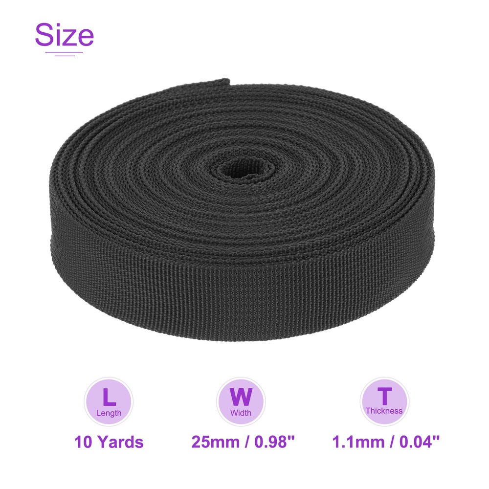 10 Yard x 1 Inch Width Nylon Webbing Strap Poly Flat Webbing Strapping Black