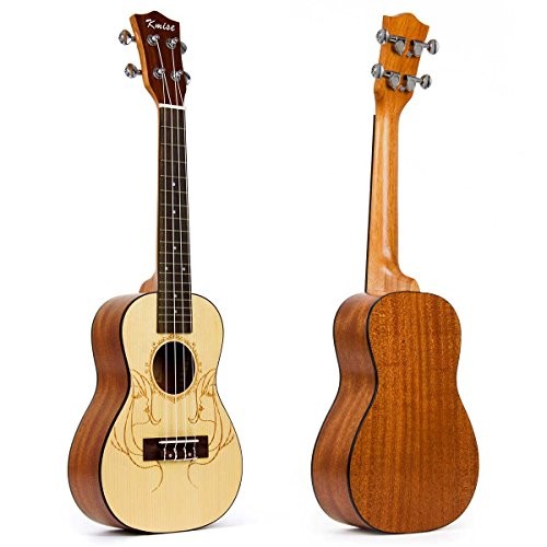 Concert Ukulele, Solid Spruce Ukelele 23 inch 4 String Hawaii Guitar Uke with