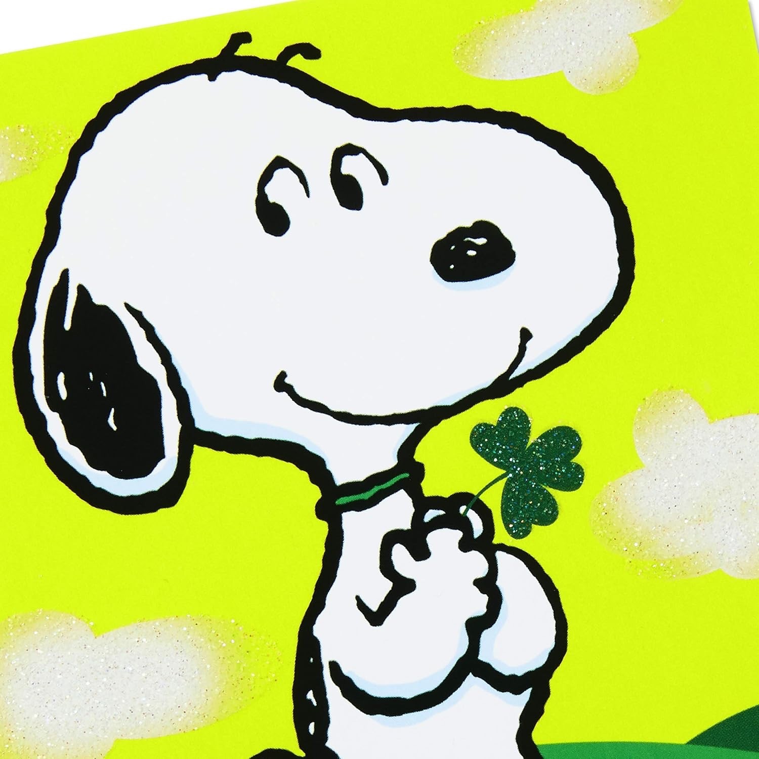 Hallmark Snoopy holding a four-leaf clover St Patrick's Day with envelope