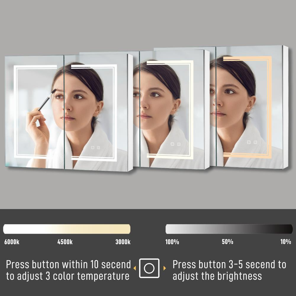 32in LED Light Medicine Cabinet with Mirror Bathroom LED Mirror Cabinet Anti-Fog