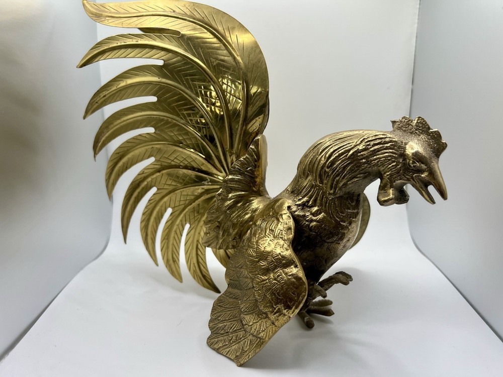 Brass Fighting Roosters Vintage Pair Solid Brass