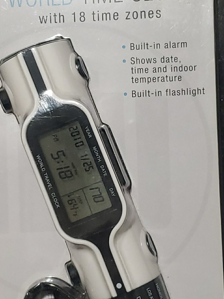 Flashlight LED Digital World Time Travel Alarm Clock Thermometer