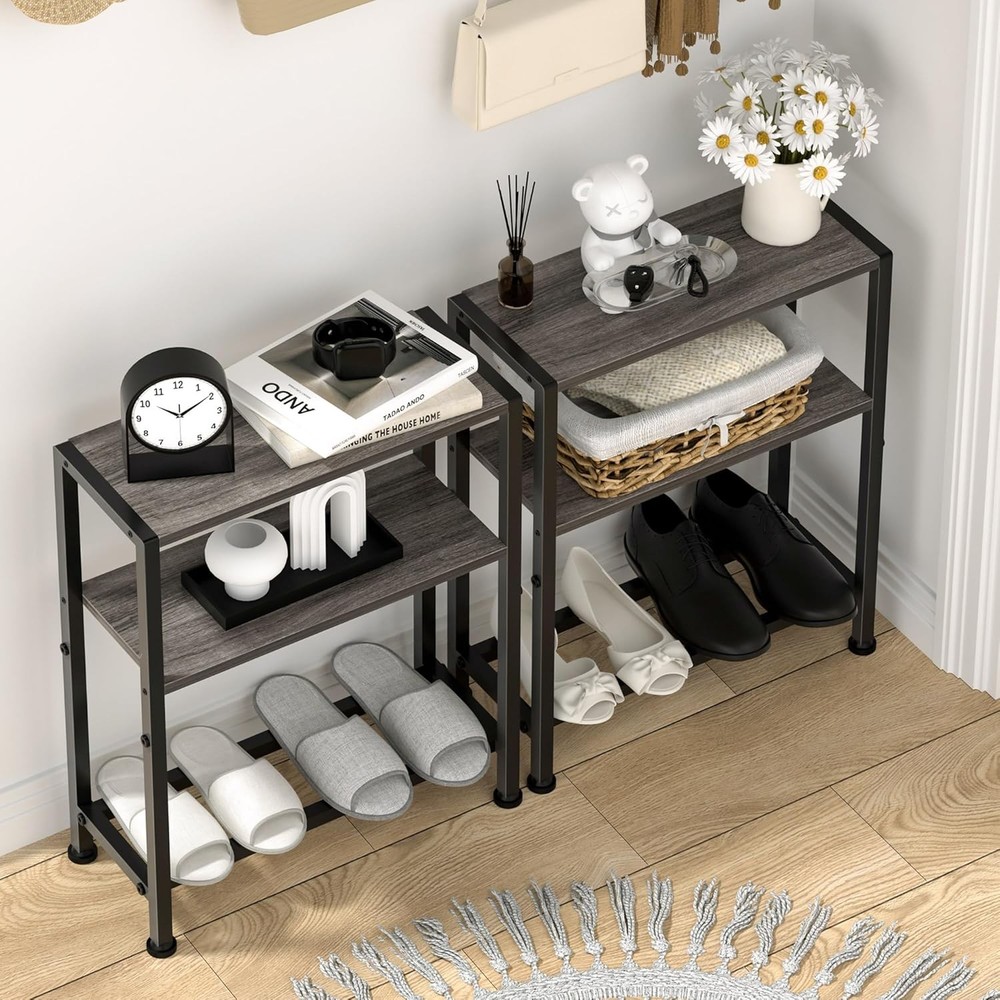 Narrow Side Table Small Space 2-Tier Small End Table W/ Shelf Holder Durable New