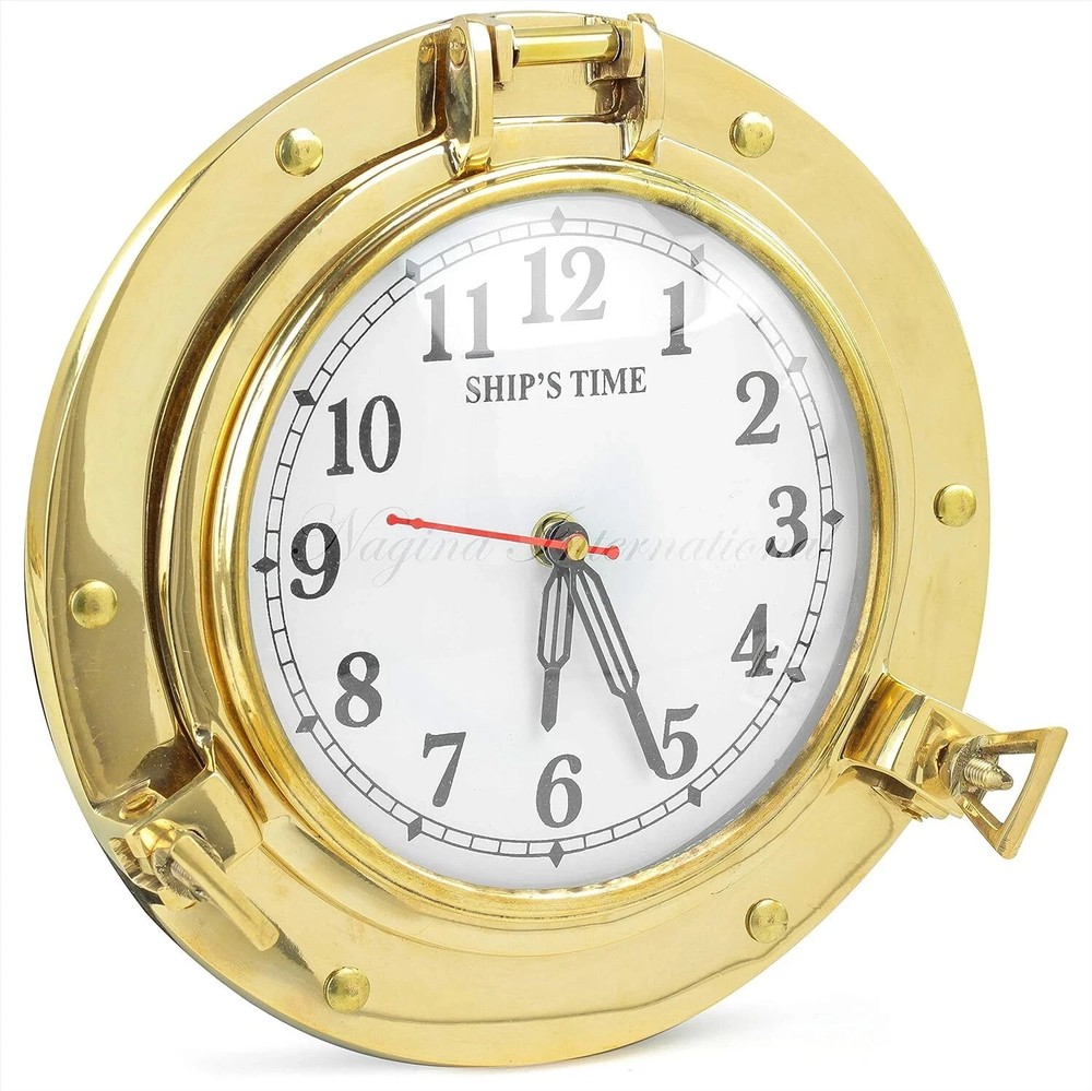Nautical Porthole Clock Solid Antique Brass Ships 9 Inch Maritime Clocks