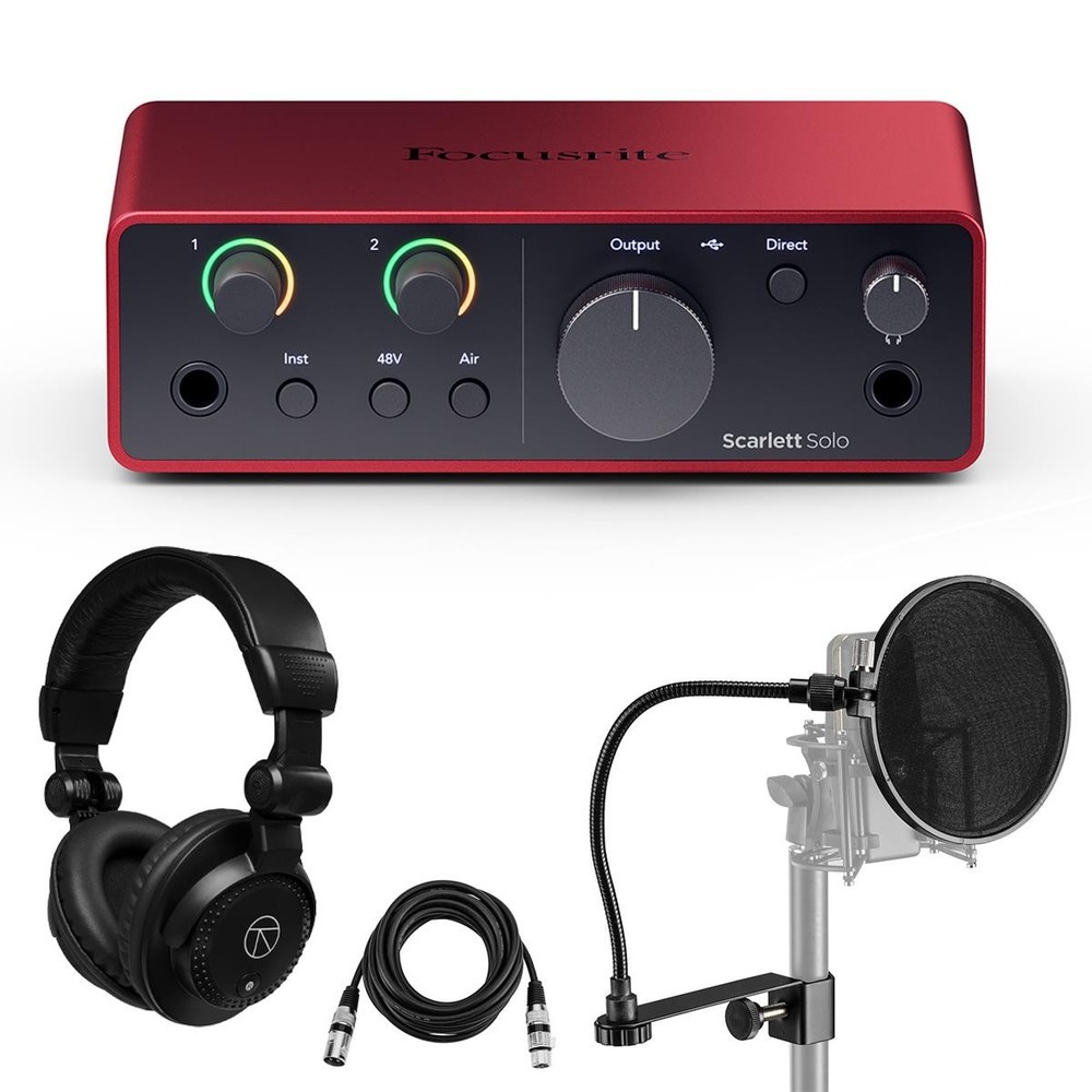 Focusrite Scarlett Solo 4th Gen USB Audio Interface & Software, Bundle with Clos