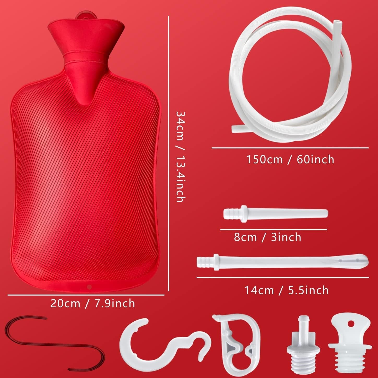 2L Home Enema Bag Kit with 2 Tips, 60 Inch Silicone Hose, Controlable Flow Valve