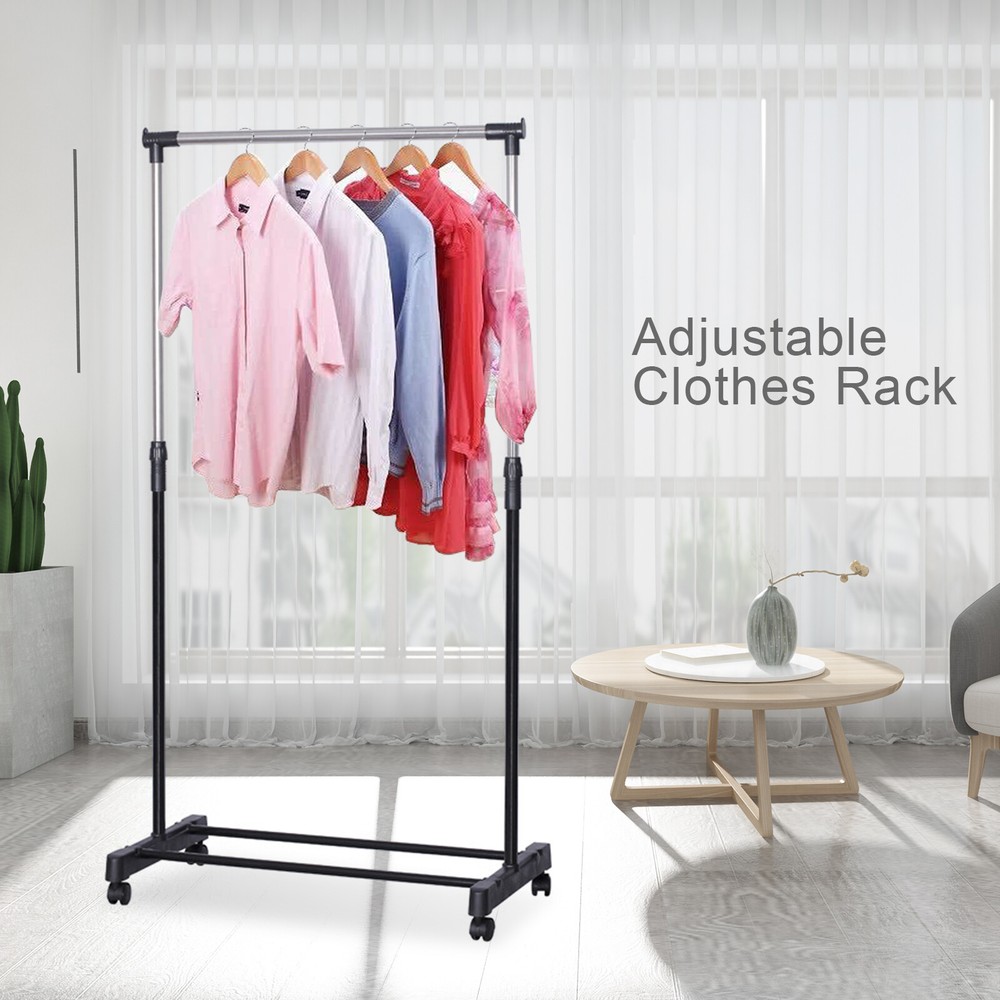 Laundry Drying Rack Clothes Storage Hanger Stand With Brake Roller Adjustable