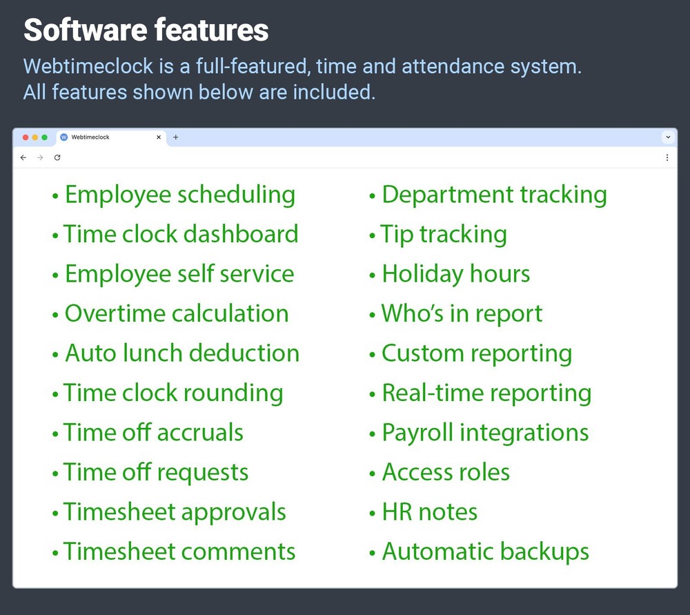 Compumatic Biometric Fingerprint Time Clock, Ethernet WiFi Web Cloud Real-Time