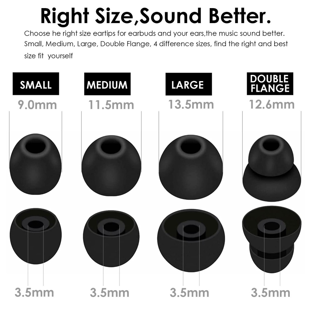 Replacement Ear Tips TEEMADE Small , Medium , Large and Double Flange, Black