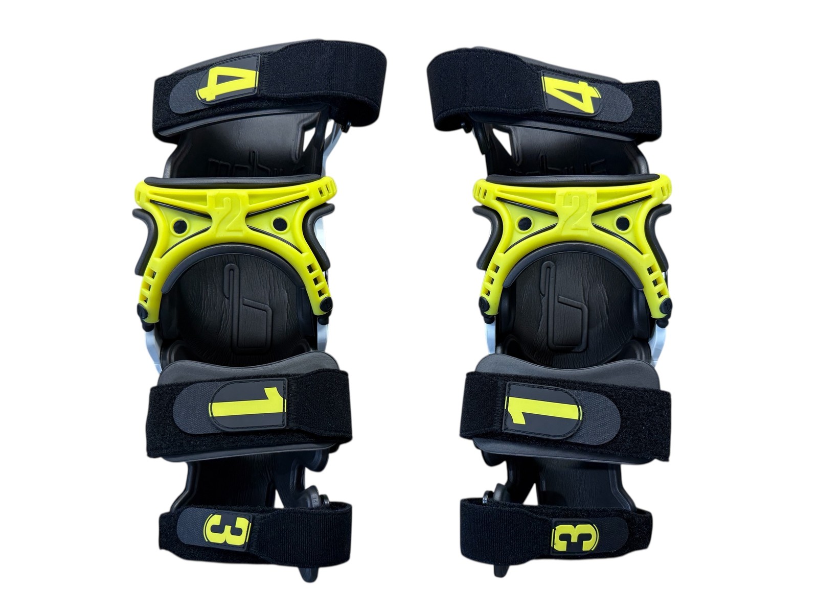 Mobius X8 Knee Braces Medium White Acid Yellow PAIR Dirt Bike MX ATV - OPEN BOX