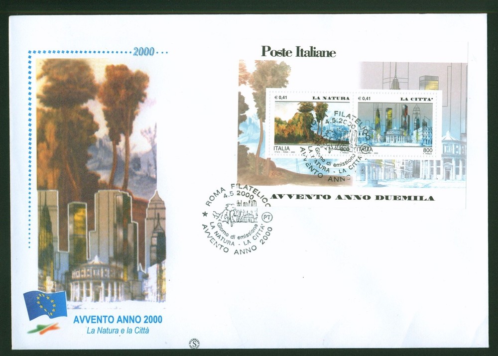 2000 ITALY FDC WATERMARK ADVENT YEAR 2000 NATURE THE CITY