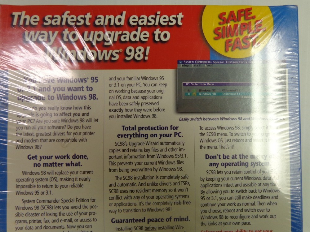 SYSTEM COMMANDER NEW, SEALED Special edition for windows 98 upgrade to windows98