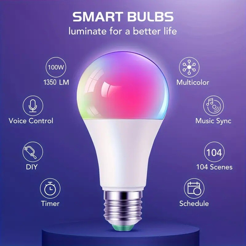 Bulbs Color Bluetooth Mode Bulbs, Dual 2-Pack 100W, 3-Pack and Smart Adjustable