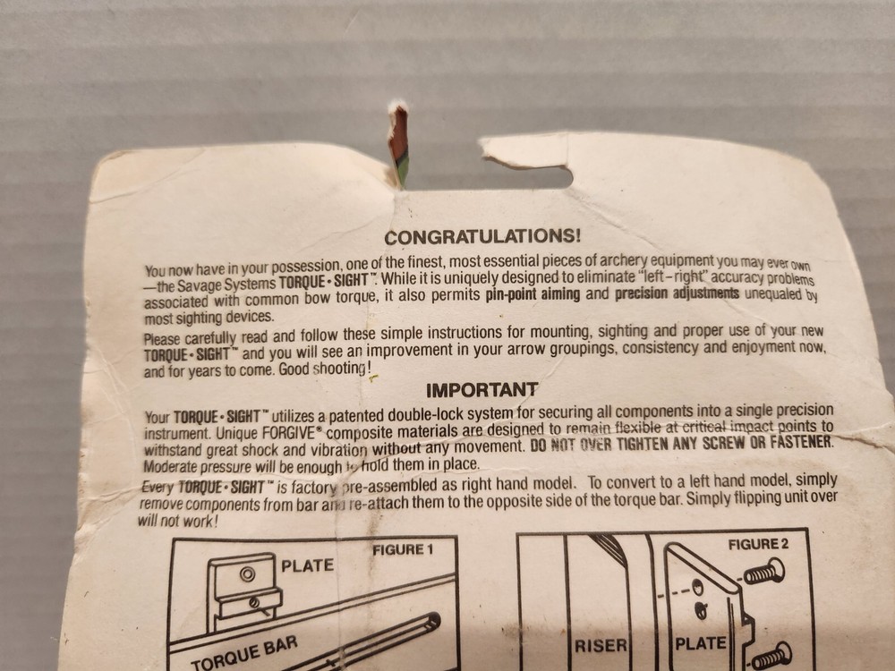 Vintage Savage Systems Torque Sight For Compound Bow In Package