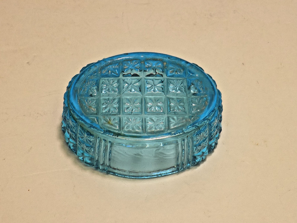 RICHARDS & HARTLEY TWO PANEL PATTERN BLUE EAPG GLASS OPEN SALT CELLAR