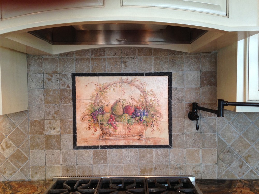 Mural Ceramic Grape Pear Basket Backsplash Tile #117