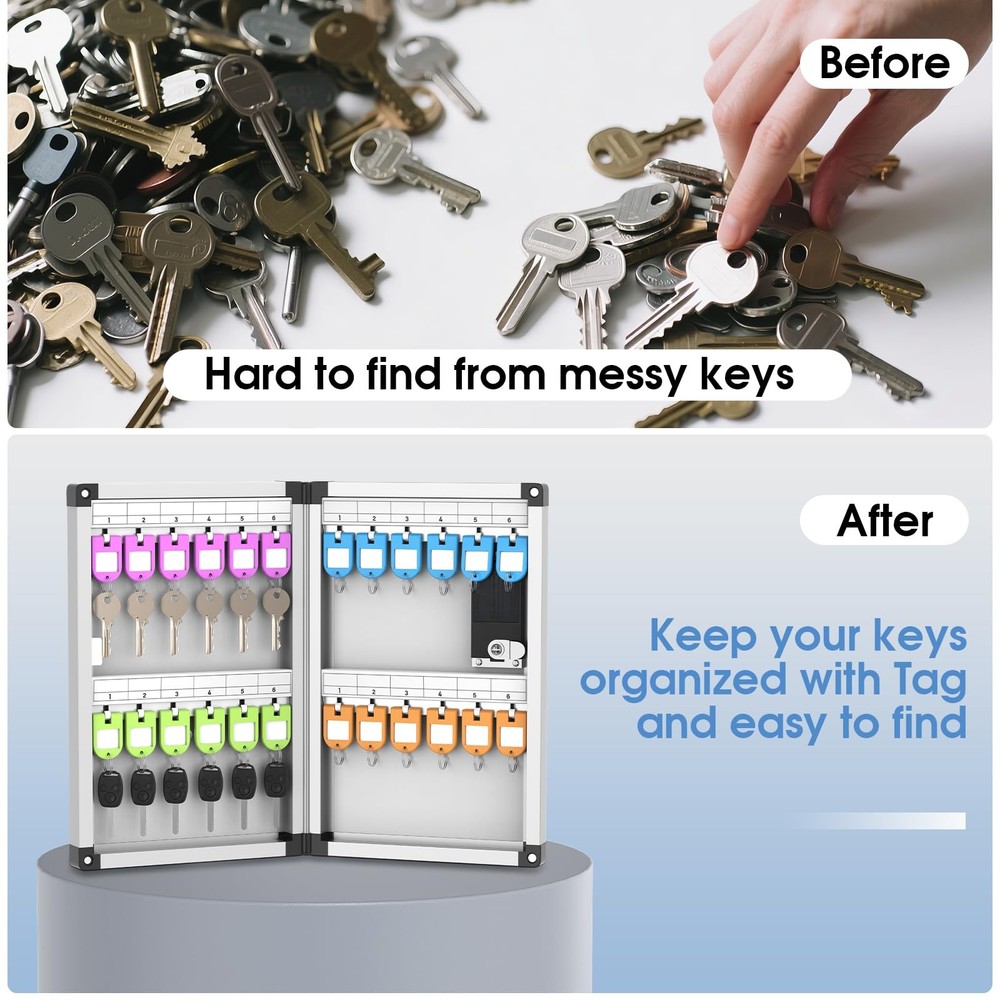 24 Key Box Wall Mount with Code and Key, Key Lock Box with Combination, Key S...