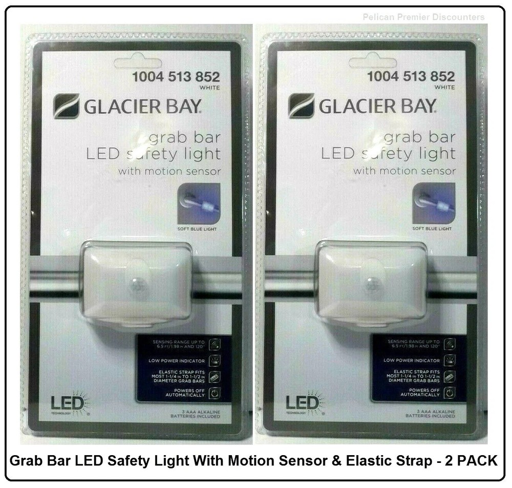 Grab Bar LED Safety Light With Motion Sensor & Elastic Strap - 2 PACK