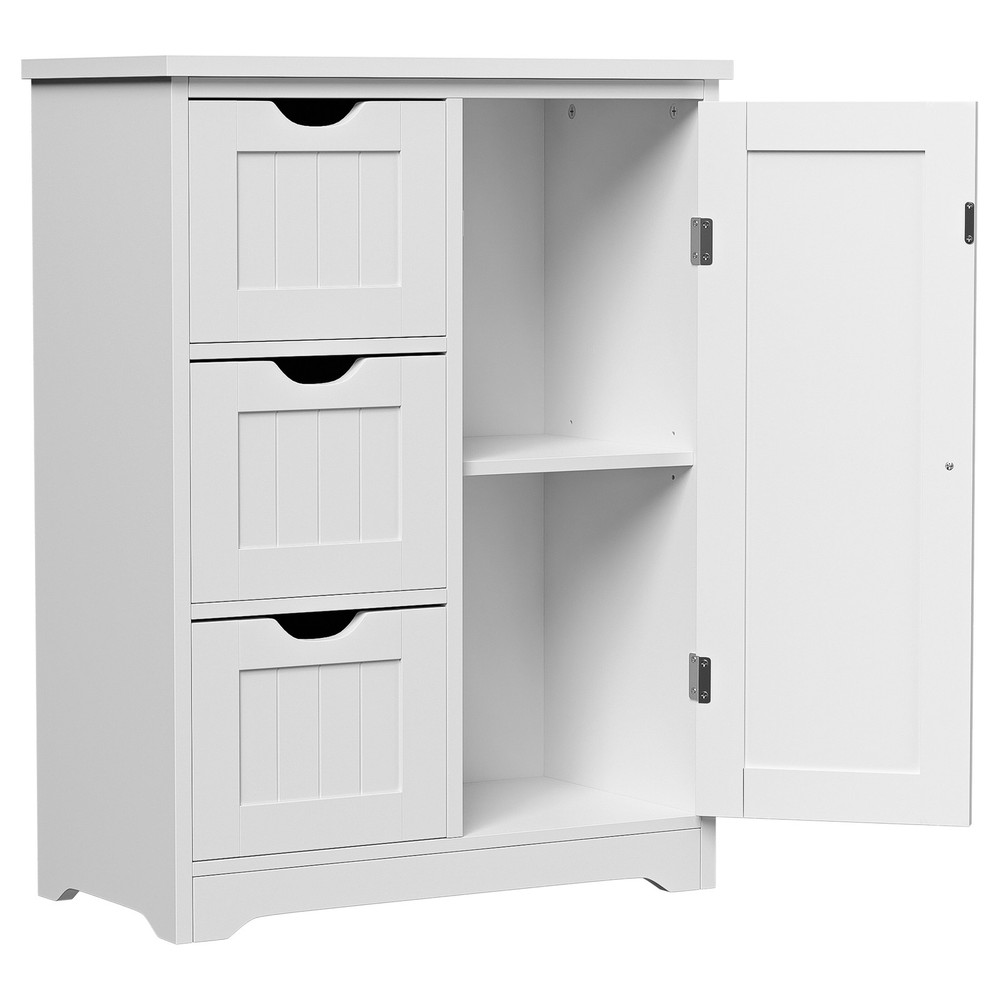 Bathroom Storage Floor Cabinet Organizer with Adjustable Shelf & Drawer White