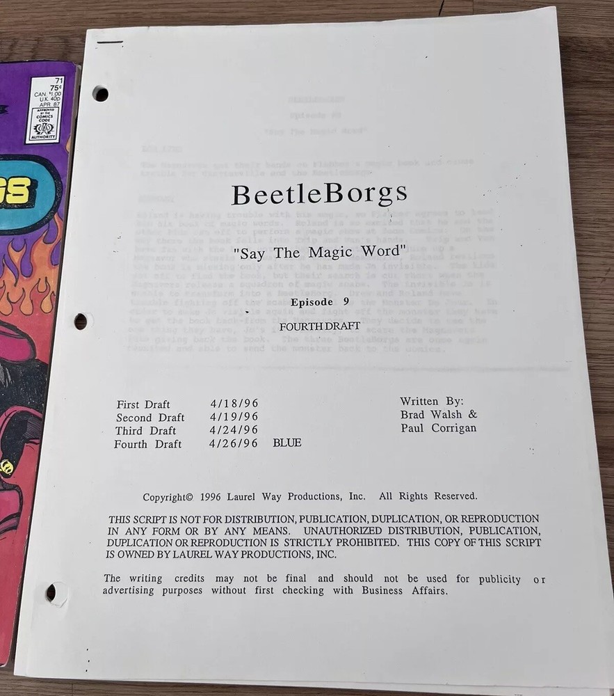 Beetleborgs Original Episode 7 TV Show Script & Comic Book Prop Say Magic Word